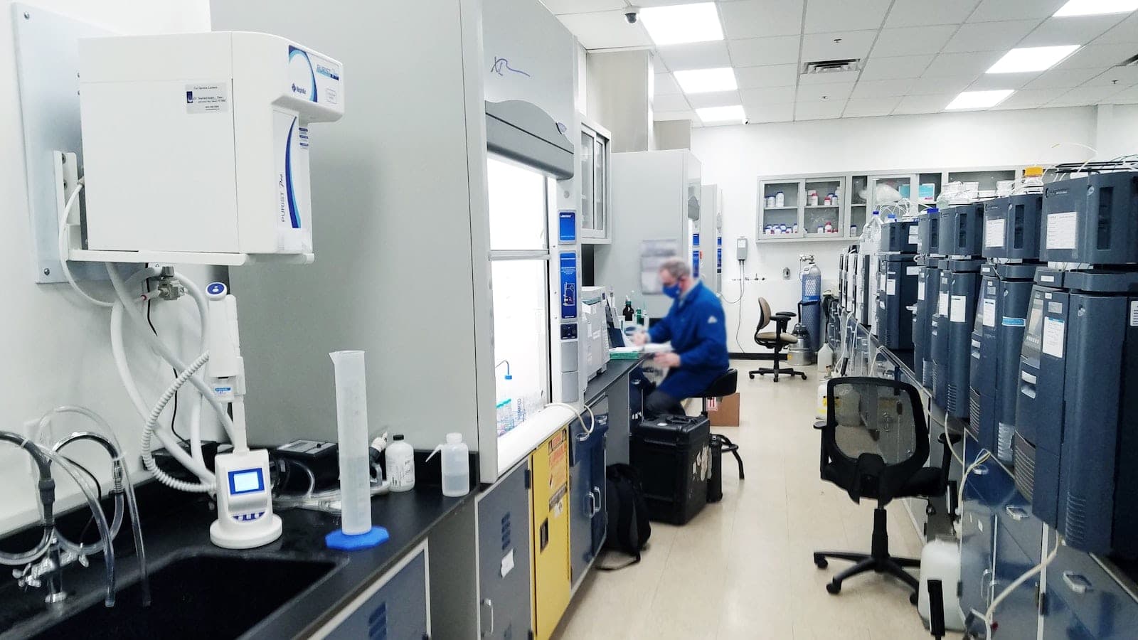 Laboratory purification equipment in a research facility.